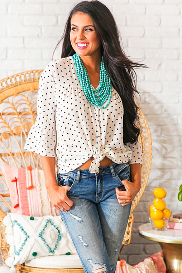 Mimosa Sipping Polka Dot Shift Top In White