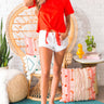 Picnic In Paradise Eyelet Top In Red Image - 1