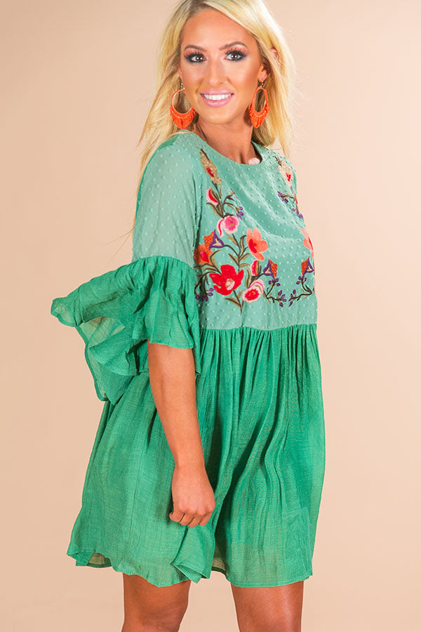 Secret To Happiness Embroidered Shift Dress In Sage Image - 2
