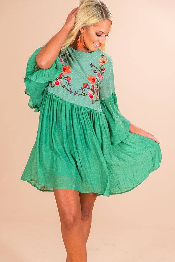 Secret To Happiness Embroidered Shift Dress In Sage Image - 1