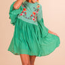 Secret To Happiness Embroidered Shift Dress In Sage Image - 1