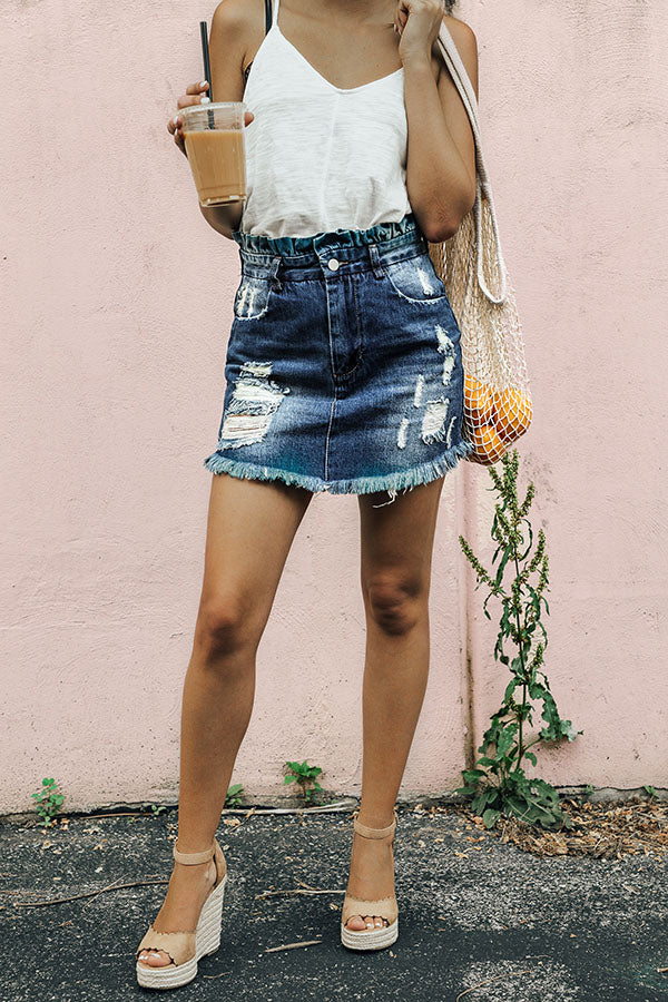 The Chloe Distressed Denim Skirt in Medium Wash Image - 2