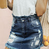 The Chloe Distressed Denim Skirt in Medium Wash Image - 1