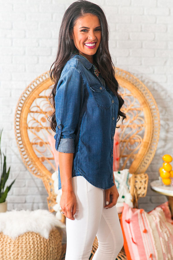 Button Up For Summer Chambray Top Image - 3