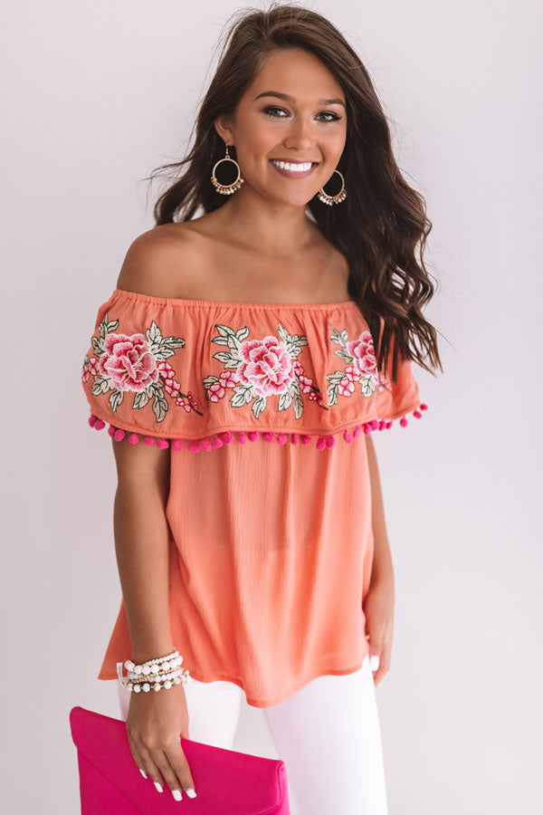 Meet Me In Montego Off Shoulder Top In Peach Image - 3