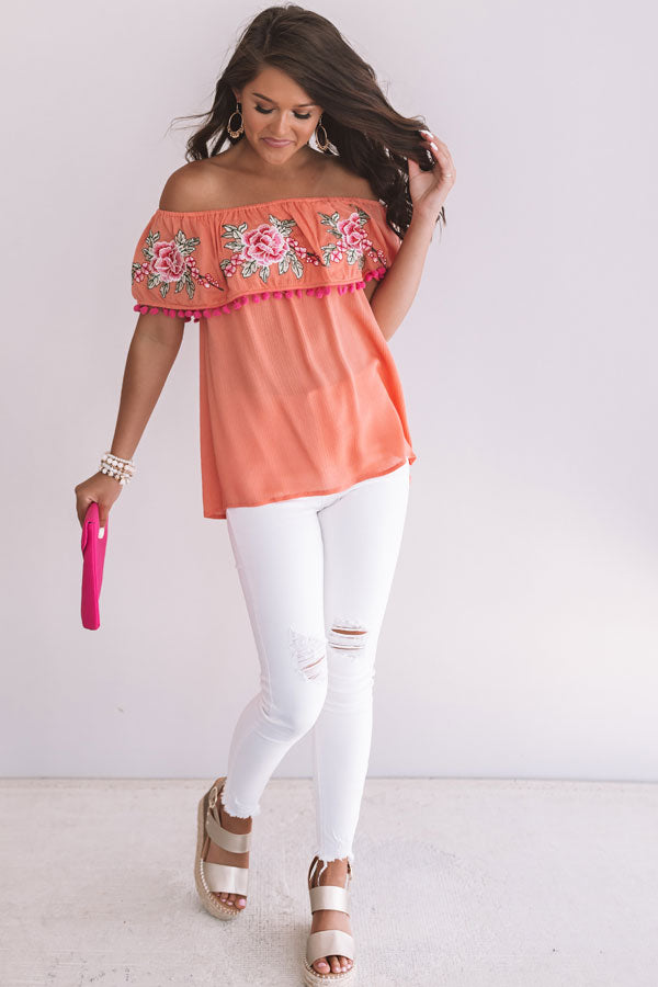 Meet Me In Montego Off Shoulder Top In Peach Image - 2