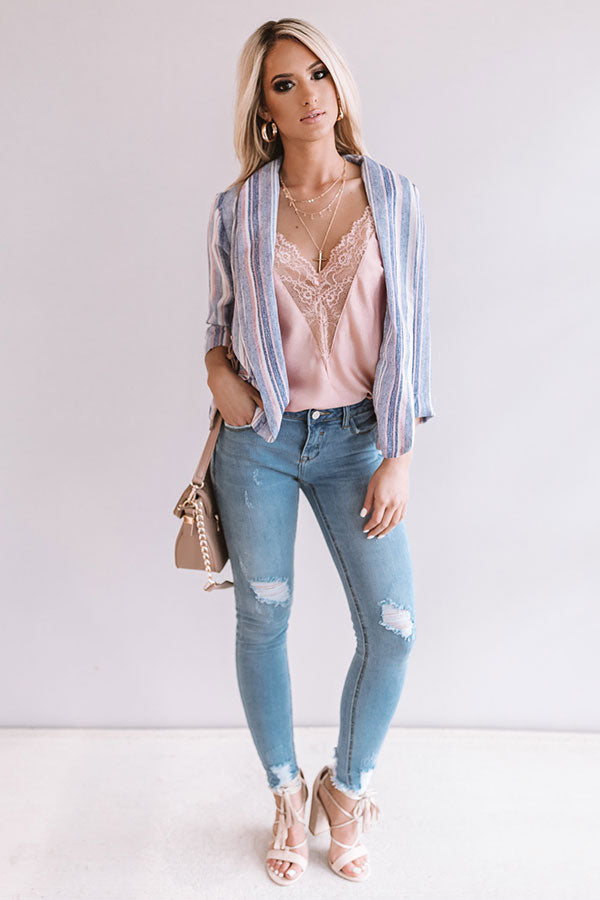 Office Party Striped Blazer in Periwinkle