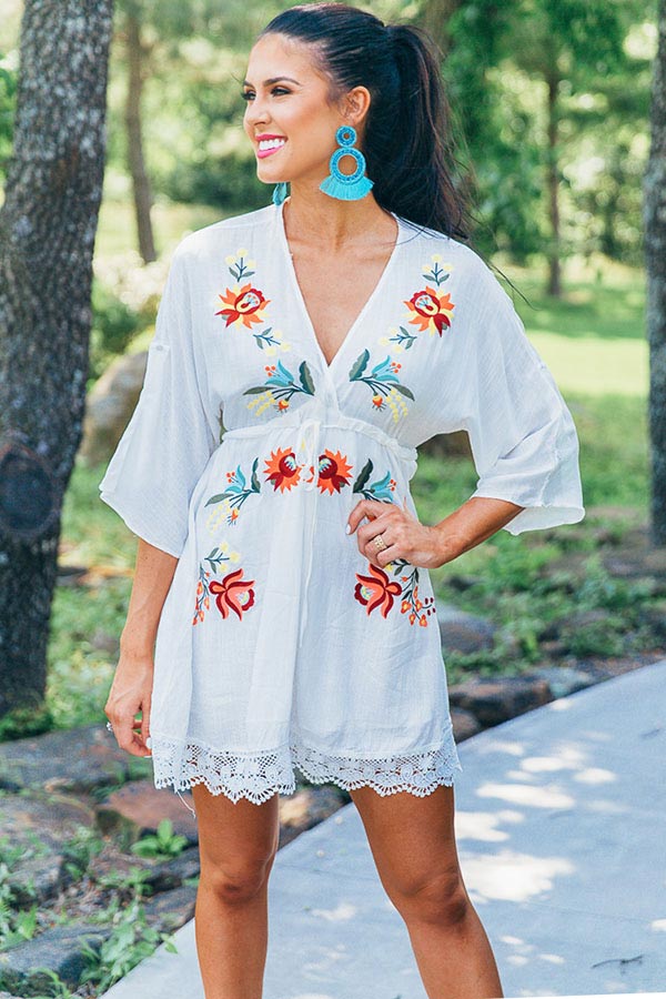 Haven Embroidered Dress in White