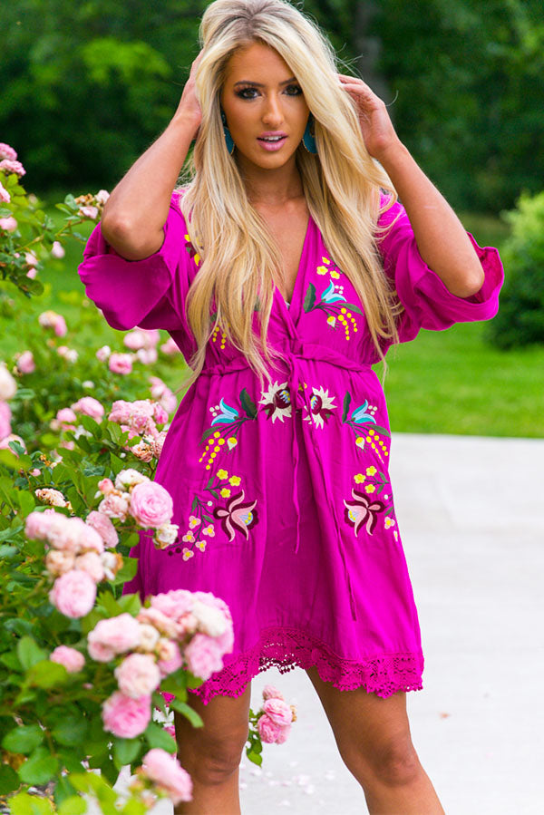 Haven Embroidered Dress in Berry Image - 2