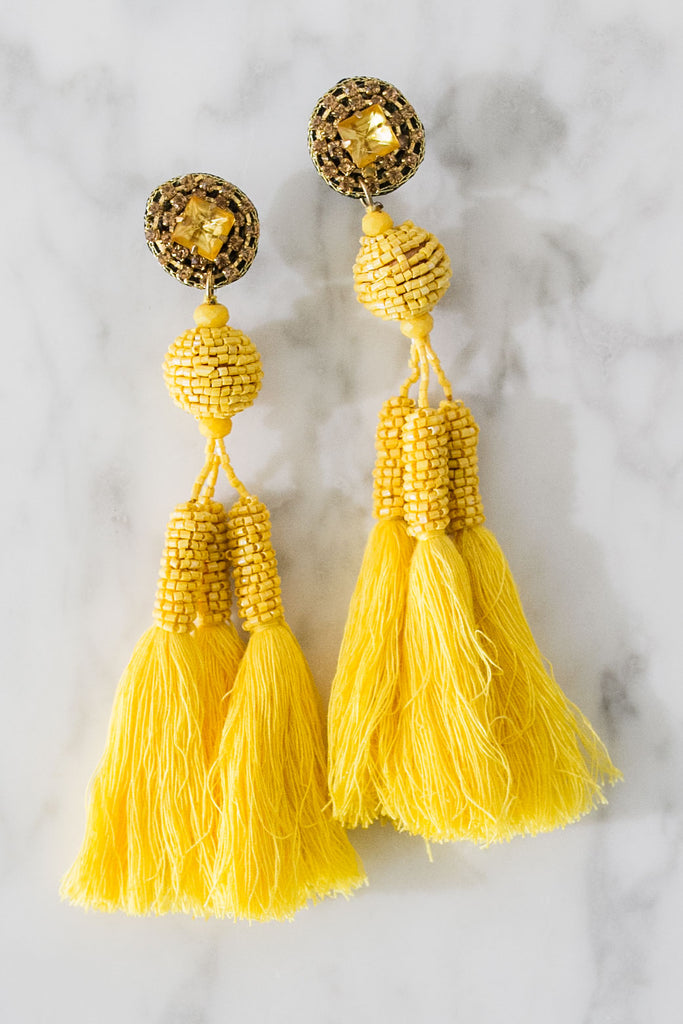 Enchanted Evening Tassel Earrings In Yellow