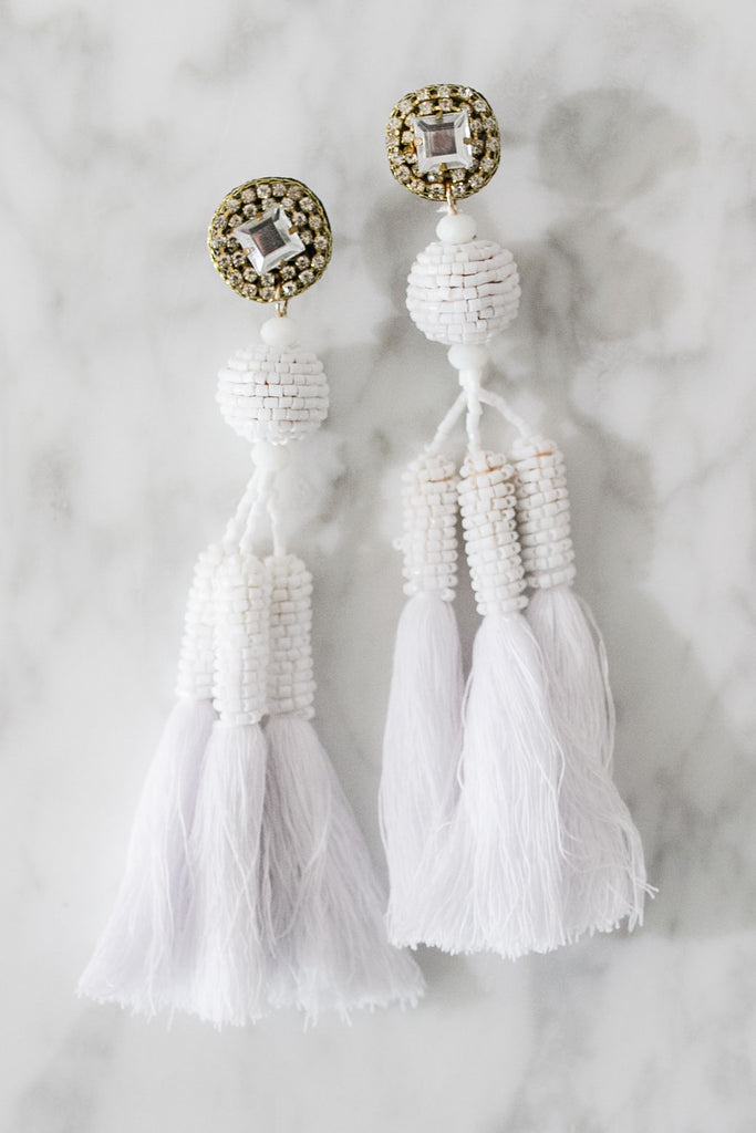 Enchanted Evening Tassel Earrings In White