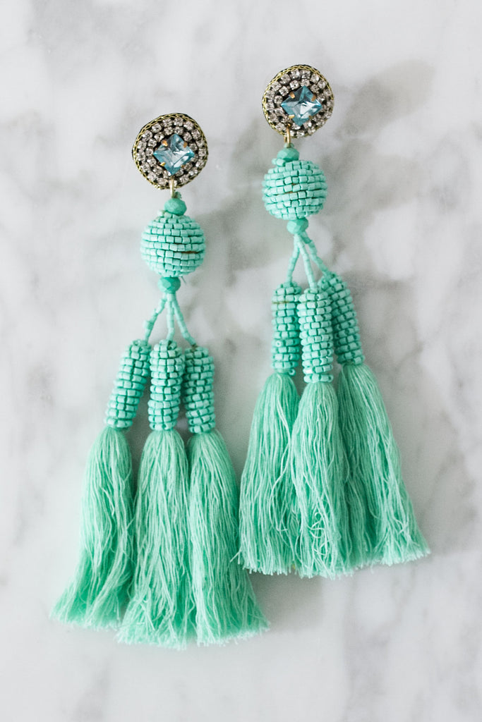 Enchanted Evening Tassel Earrings In Turquoise