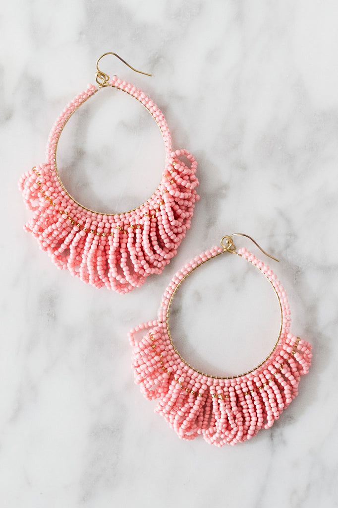 Beaded Chic Earrings In Pink