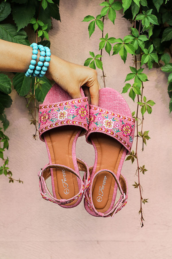 The Aria Embroidered Sandal in Pink