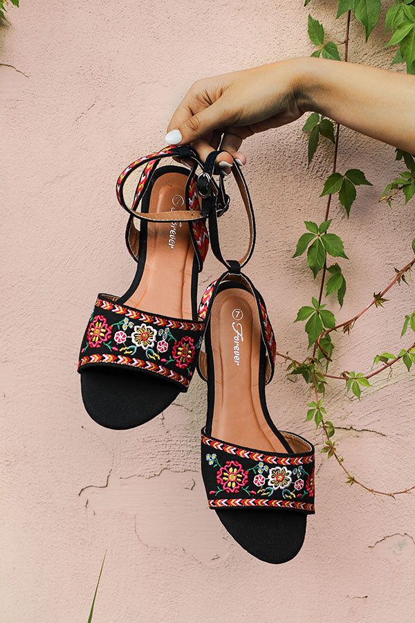 The Aria Embroidered Sandal in Black Image - 1