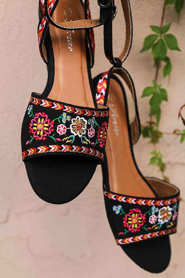 The Aria Embroidered Sandal in Black Image - 2
