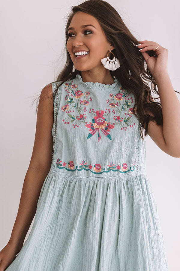 Maui Embroidered Shift Dress In Ocean Wave Image - 2