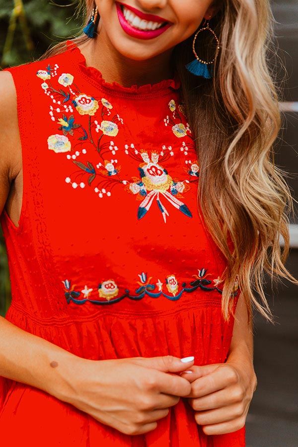 Maui Embroidered Shift Dress In Red Image - 3