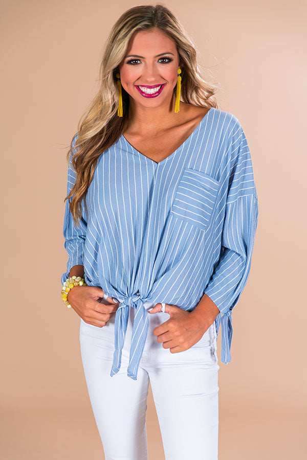 Sippin' At Sunset Stripe Top in Airy Blue