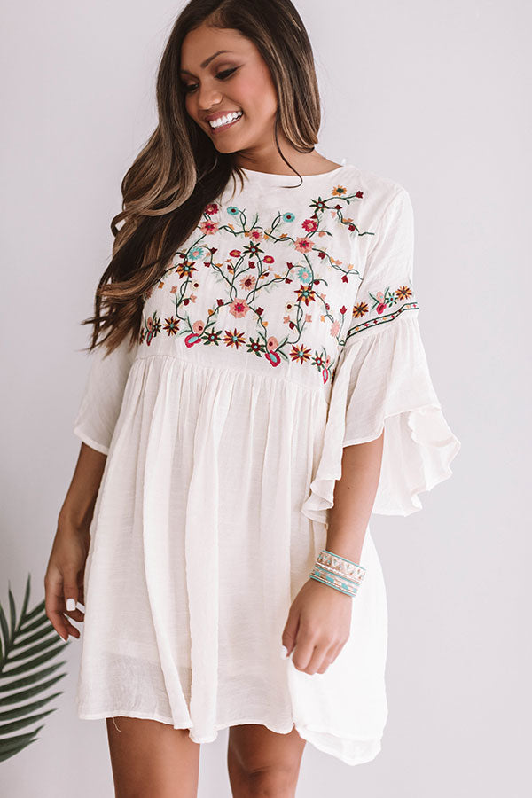 Date Night In Paradise Embroidered Dress in Cream