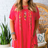 Pina Colada Please Embroidered Shift Dress in Raspberry Image - 1