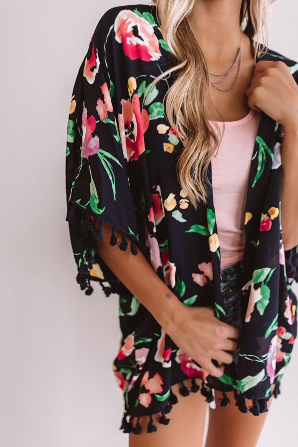 Traveling To Paradise Floral Overlay in Navy Image - 4