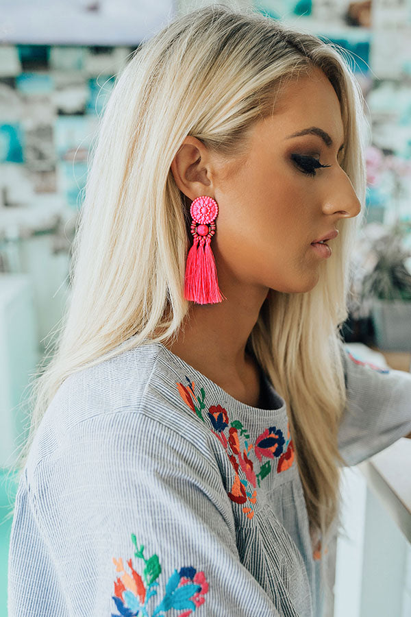 Cocktails in Cabo Tassel Earrings in Neon Pink Image - 1