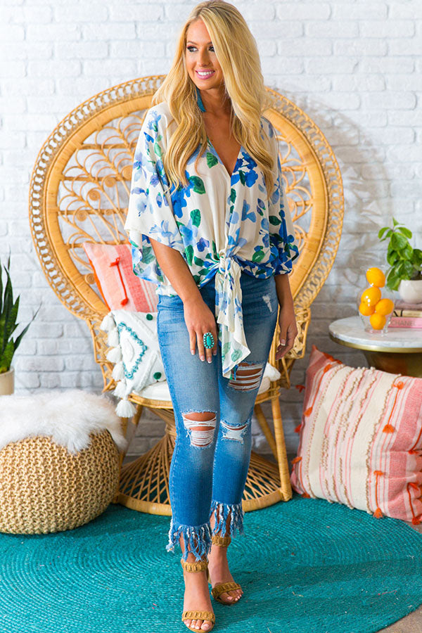 Cocktail Hour Shift Top in Blue Floral