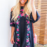 Paradise Is Calling Embroidered Shift Dress in Black Image - 1