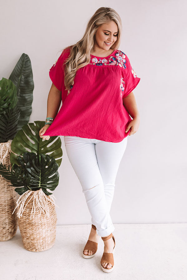 Bombshell Of Summer Embroidered Shift Top In Hot Pink Image - 1