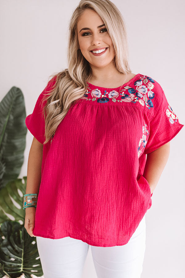Bombshell Of Summer Embroidered Shift Top In Hot Pink Image - 2