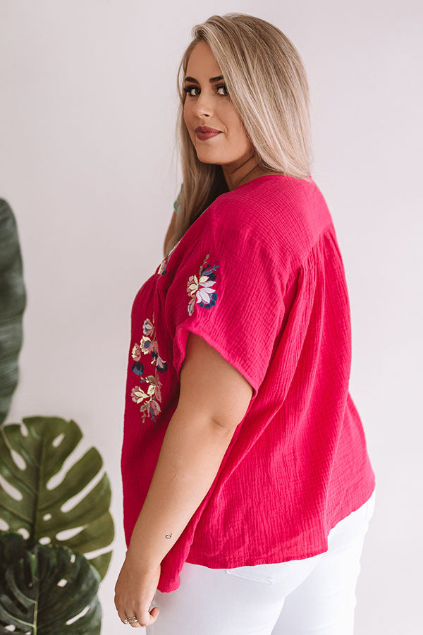 Bombshell Of Summer Embroidered Shift Top In Hot Pink Image - 3