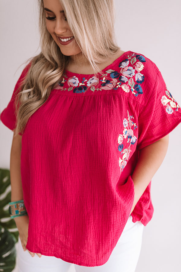 Bombshell Of Summer Embroidered Shift Top In Hot Pink Image - 4