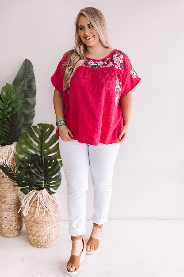 Bombshell Of Summer Embroidered Shift Top In Hot Pink Image - 5