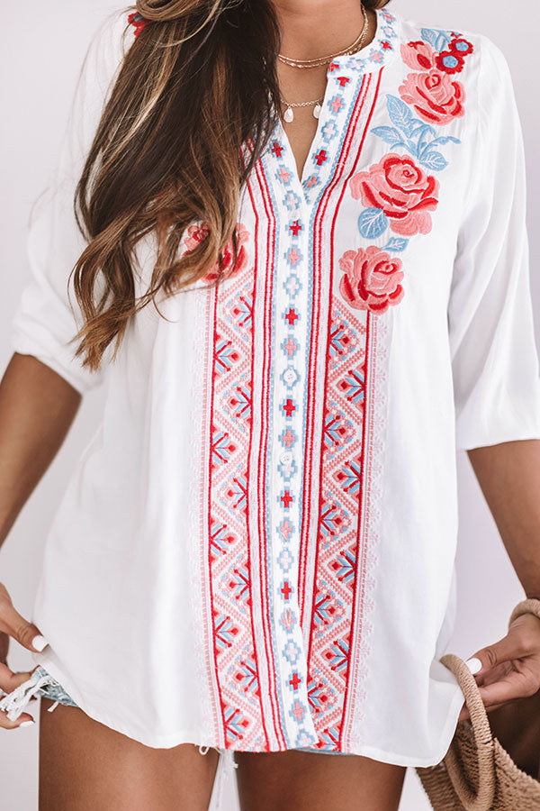 Sitting Pretty Seaside Embroidered Shift Top In White Image - 3