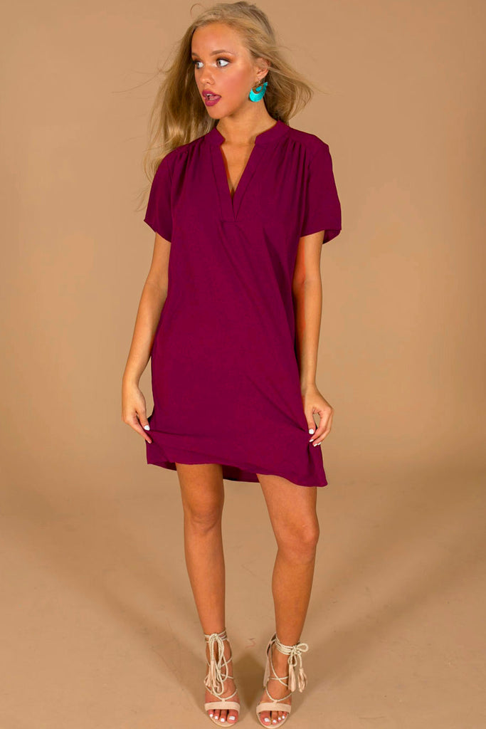Simply Chic Shift Dress In Maroon