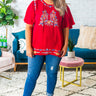 Margarita Calling Embroidered Shift Top in Red Image - 1
