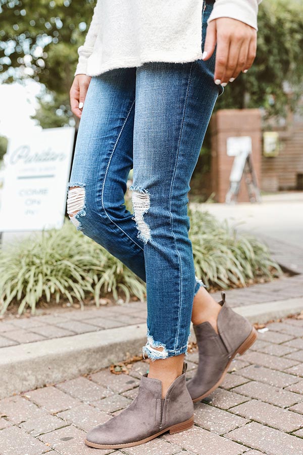 The Poppy Faux Suede Bootie in Charcoal Image - 1