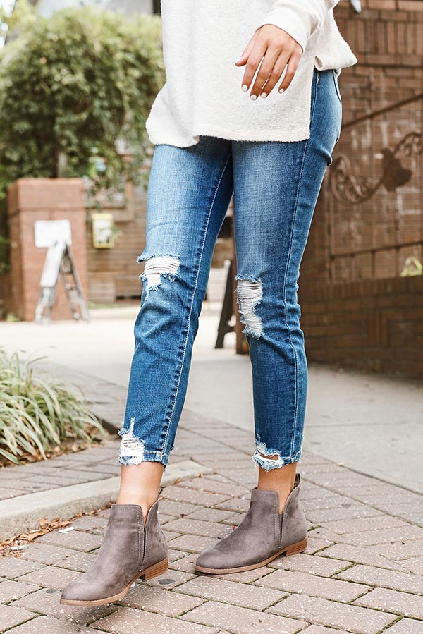 The Poppy Faux Suede Bootie in Charcoal Image - 3