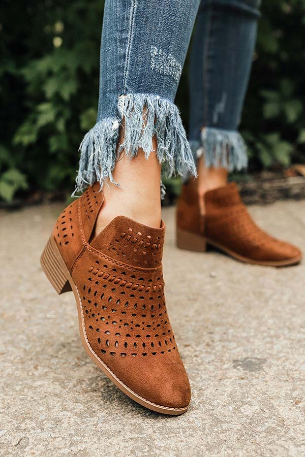 The Jenna Perforated Bootie in Chocolate