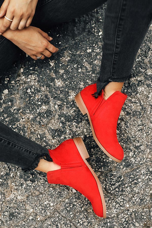The Poppy Faux Suede Bootie in Red