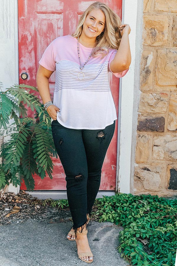 Latte Please Stripe Top in Light Pink Image - 1