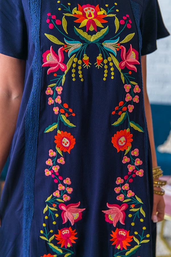 Meet Me In Maui Embroidered Shift Dress in Navy Image - 5