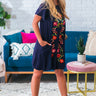 Meet Me In Maui Embroidered Shift Dress in Navy Image - 1
