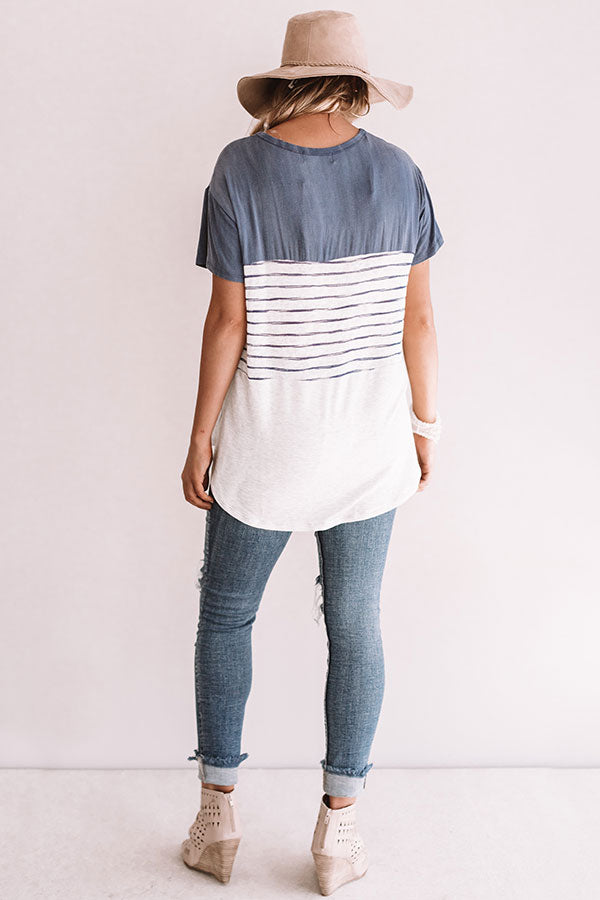 Latte Please Mineral Washed Stripe Top in Blue Image - 5