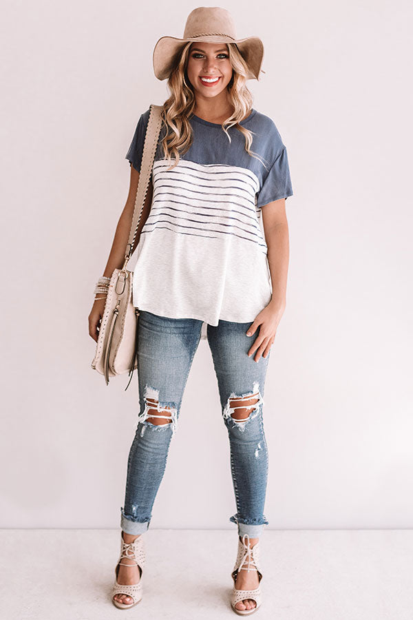 Latte Please Mineral Washed Stripe Top in Blue Image - 1