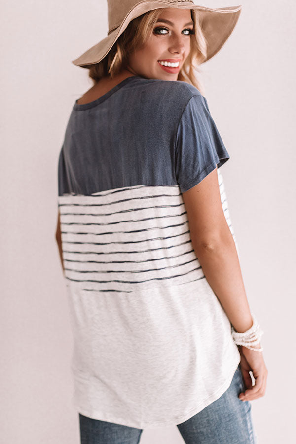 Latte Please Mineral Washed Stripe Top in Blue Image - 4