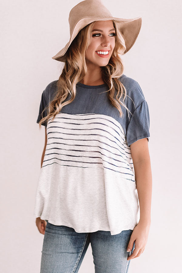Latte Please Mineral Washed Stripe Top in Blue Image - 3