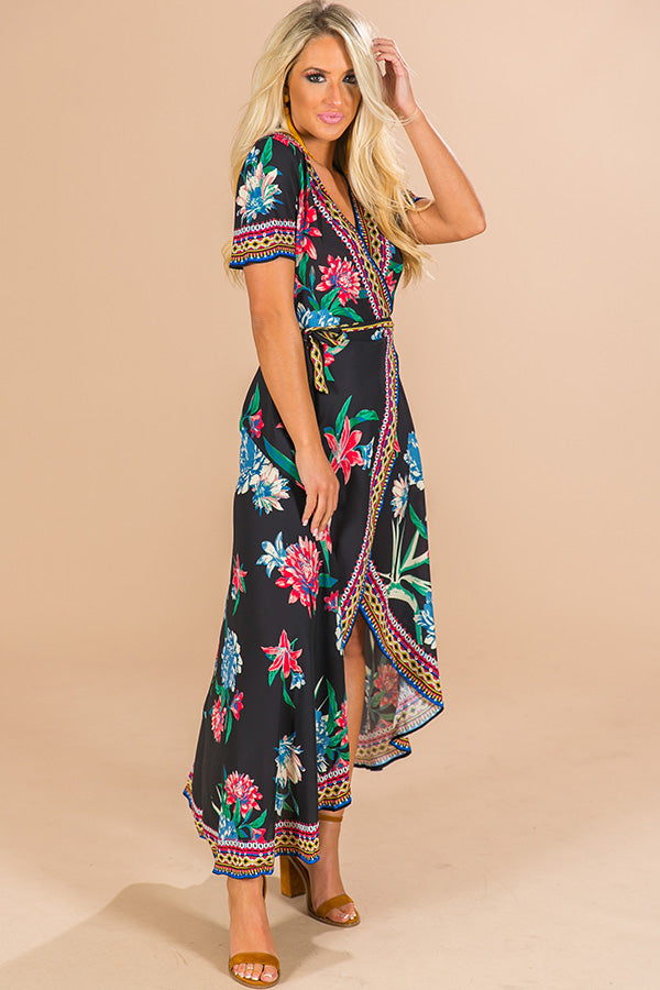 Parisian Floral Wrap Maxi in Black Image - 2