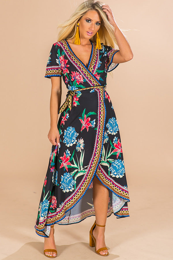 Parisian Floral Wrap Maxi in Black Image - 3